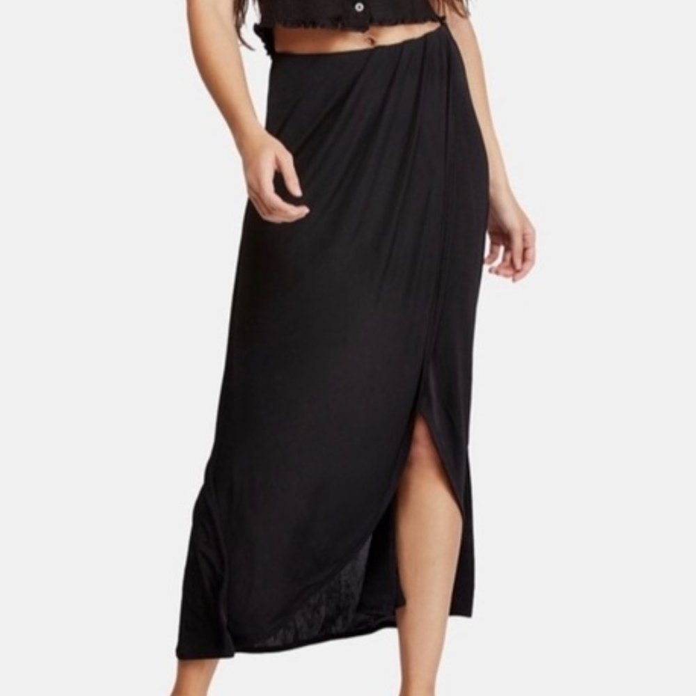 NWT Free People wrap maxi skirt elastic waist black M